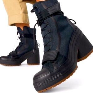 Converse heeled combat boots, black, size 7.5, excellent condition.